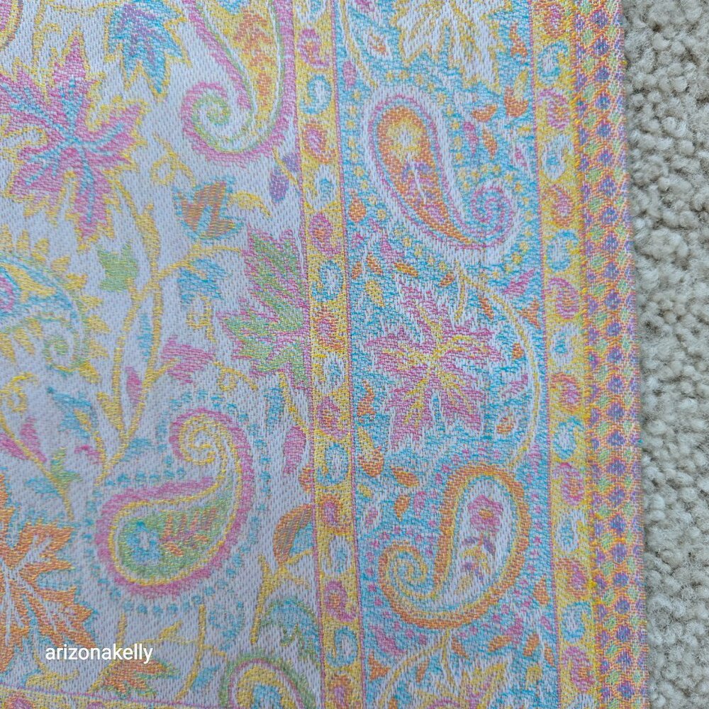 NWT Silk Modal Scarf Stole Wrap Pastel Paisley Leaves - Picture 9 of 16